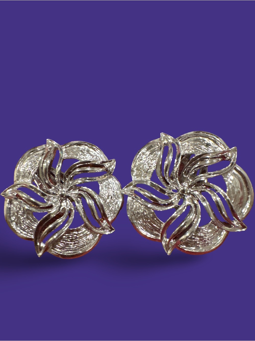 Silver Floral Swirl Stud Earrings - Women Jewelry
